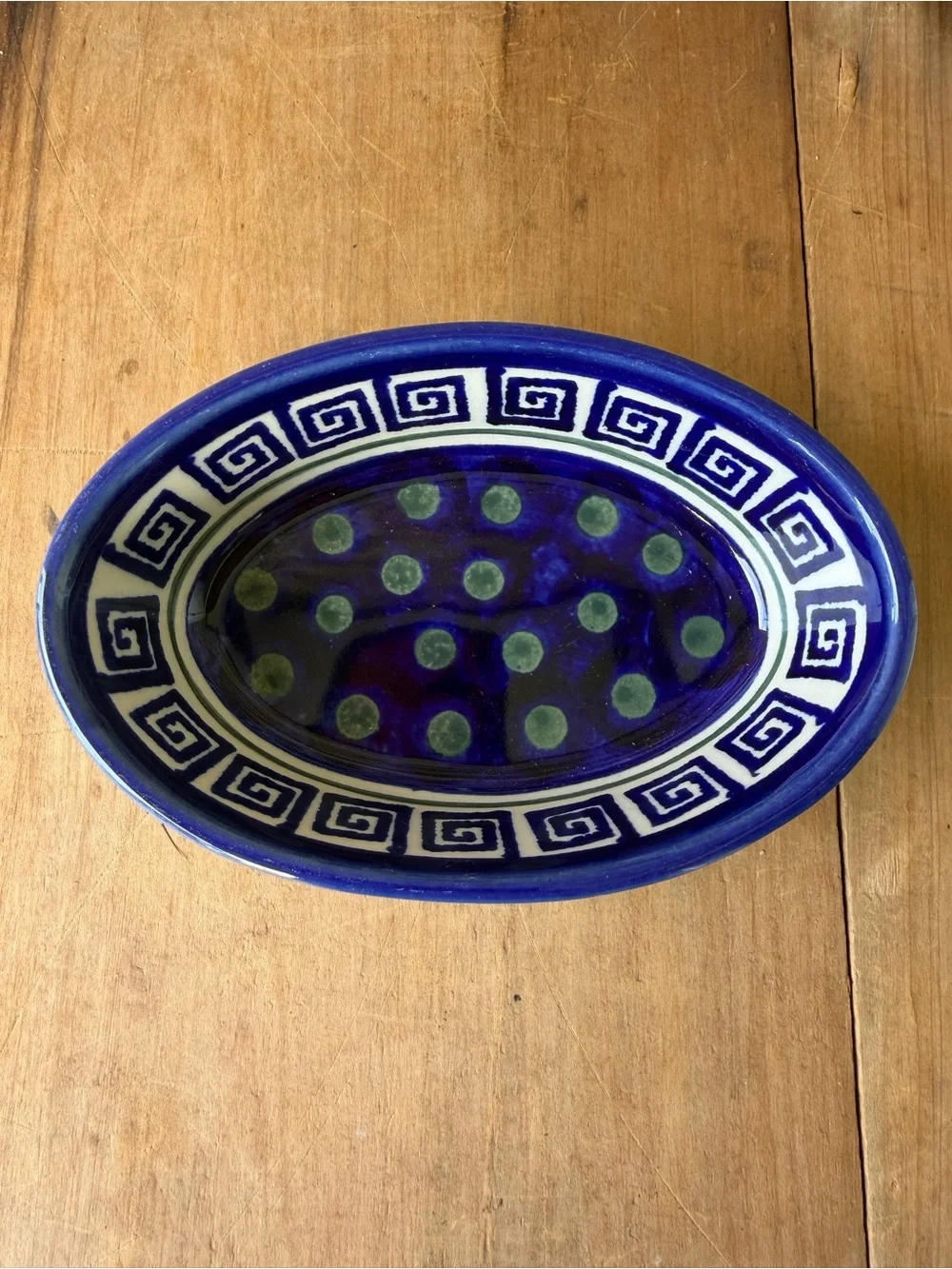 Bolesławiec Polish Pottery Oval Baking Dish Classic Cobalt Blue Beautiful!